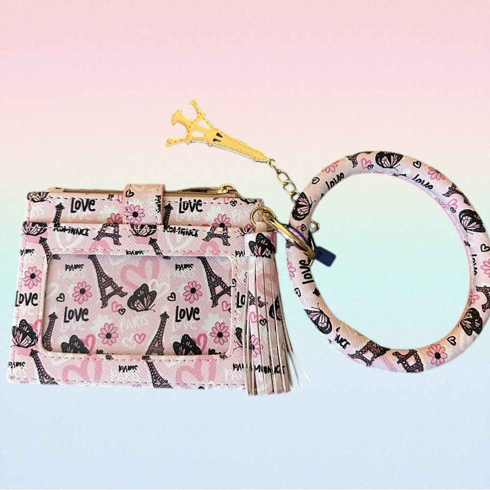 New DS BAGS Chic Parisian 3 Piece Pink Wristlet, Keychain & Bracelet